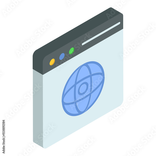 3d print preview in browser isometric Concept, World wide Web Explorer vector  Icon design, additive manufacturing Stock illustration