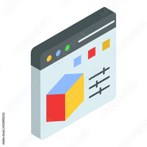 Online Cad modelling program and configuration isometric concept, product prototyping or digital design tool vector color icon design, additive manufacturing Symbol, 3d printer stock illustration