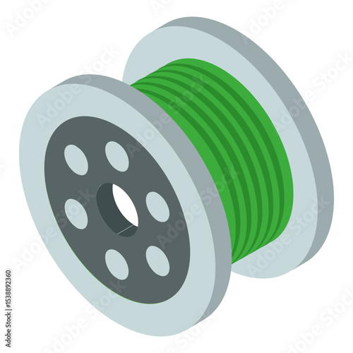 3d printer filament reel isometric concept, Fused Deposition Modeling Nylon Spool vector color icon design, additive manufacturing equipment stock illustration