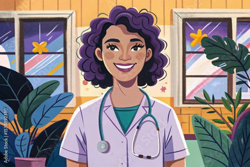 nurse standing with a reassuring smile in a hospital setting, symbolizing compassion, healthcare support, patient care, and professional medical service