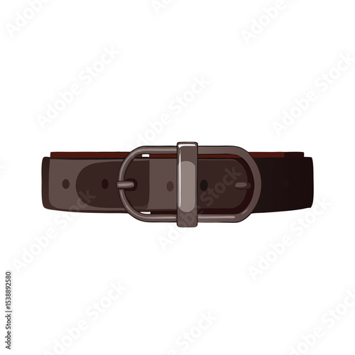 Close up vector illustration of a brown leather belt with a metal buckle isolated