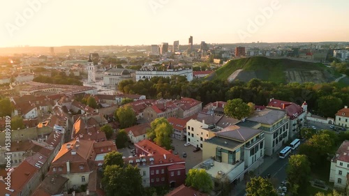 Aerial View of Vilnius City Old Town on Sunset