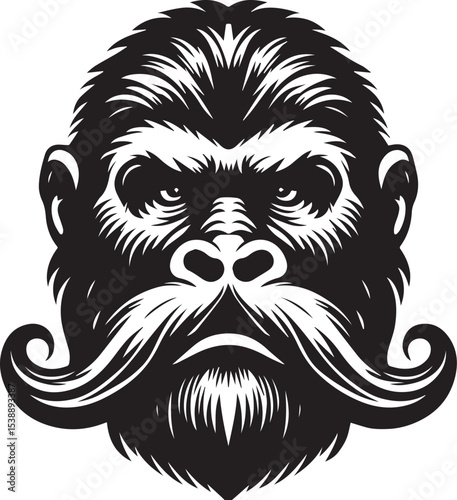 Powerful Gorilla Head with a Majestic Mustache Design Graphic for Branding Logos and Apparel