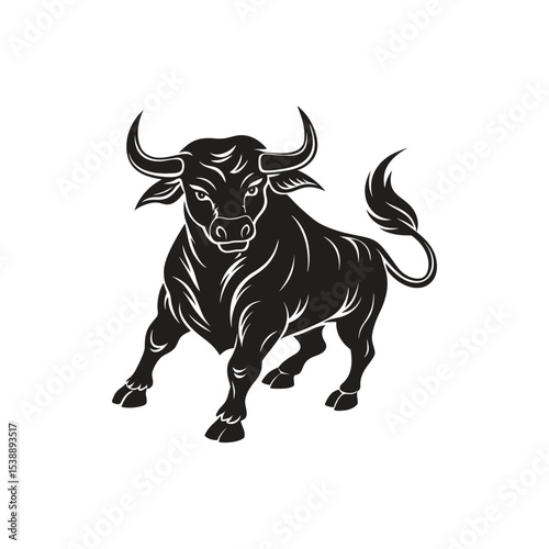 Powerful Bull Silhouette Majestic Strength and Symbolism in Black and White