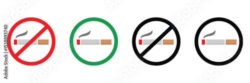 Smoking and No Smoking Area Sign Icons – Red and Green Circle Vector Set