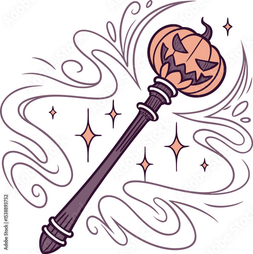 Detailed halloween magical logo design with red green blue and yellow accents