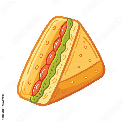 Delicious fresh triangle sandwich with tomato and avocado filling vector illustration