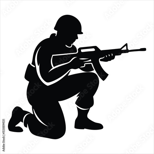 Soldier Silhouette Vector Illustration – Military Personnel, Army Trooper, Patriotism, Security Forces, Veteran Tribute, and Defense-Themed Graphic Design for Military and Patriotic Projects"