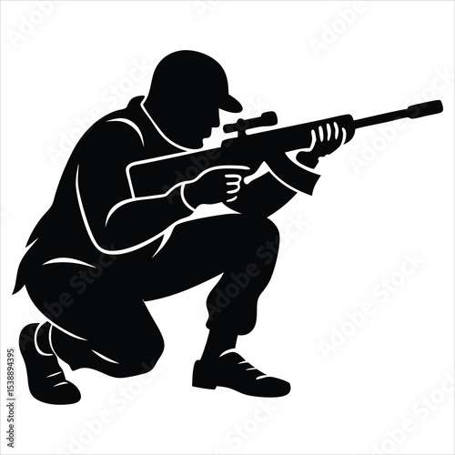 Soldier Silhouette Vector Illustration – Military Personnel, Army Trooper, Patriotism, Security Forces, Veteran Tribute, and Defense-Themed Graphic Design for Military and Patriotic Projects"