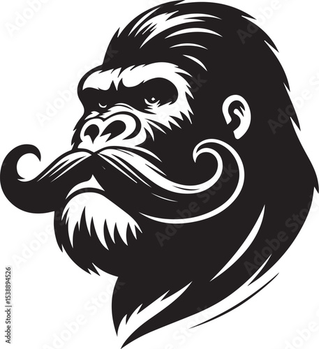 Powerful Gorilla Head with a Majestic Mustache Design Graphic for Branding Logos and Apparel