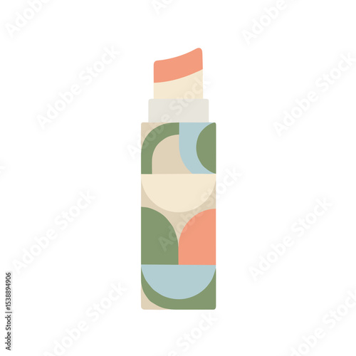 Natural lipstick with geometric floral design on white background