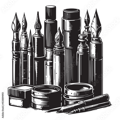 Black Ink Hand Painting Cylindrical Objects vector whith white baground