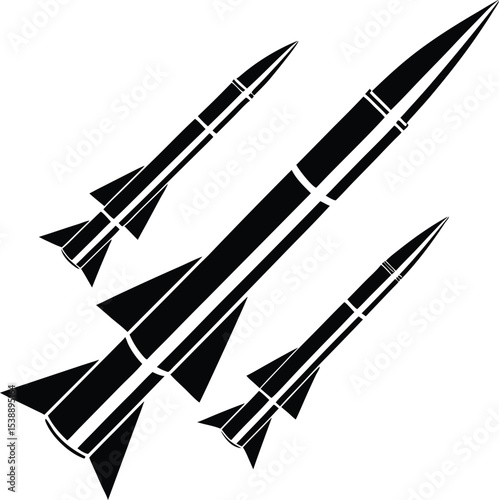 Striking Black and White Rockets Ascending Dynamically A Powerful Display of Propulsion and Technological Advancement Against a Plain Backdrop