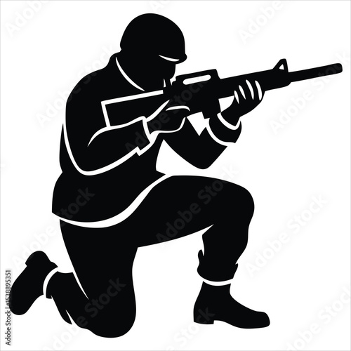 Soldier Silhouette Vector Illustration – Military Personnel, Army Trooper, Patriotism, Security Forces, Veteran Tribute, and Defense-Themed Graphic Design for Military and Patriotic Projects"