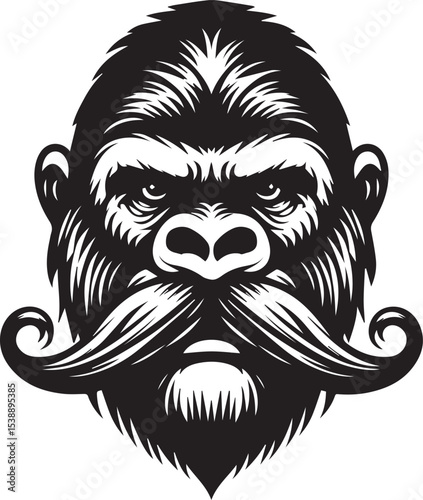 Powerful Gorilla Head with a Majestic Mustache Design Graphic for Branding Logos and Apparel