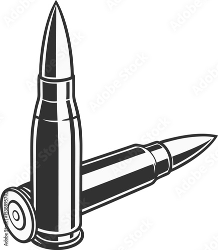 Monochromatic Ammunition Illustration Two Bullets Displaying Projectile Design and Cartridge Construction a Powerful Symbol