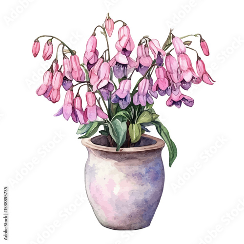 A Dutchmans Breeches In A Vase, watercolor painting vector, isolated on a white background.