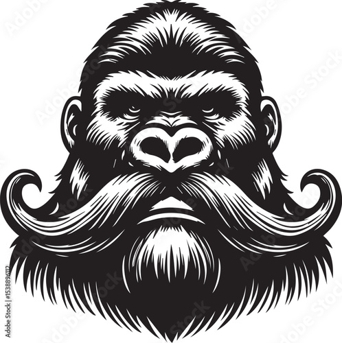 Powerful Gorilla Head with a Majestic Mustache Design Graphic for Branding Logos and Apparel