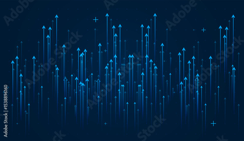 The blue arrows on dark blue background with blue arrow points upward, symbolizing strong growth, ambition, and future success and finaceial element background vector illustration
