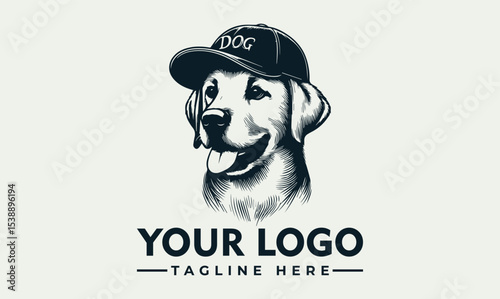 Vintage style logo featuring a happy Labrador Retriever wearing a baseball cap.