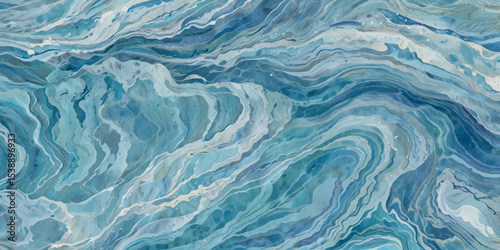 Blue ocean wave background. Blue and white water ocean background. Wavy line background. Hand drawn watercolour ocean background. Vector illustration