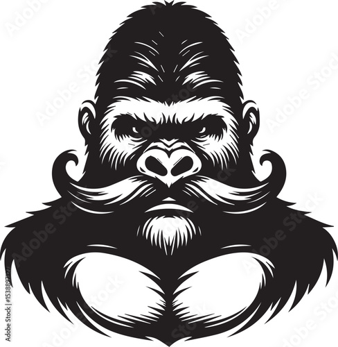 Powerful Gorilla Head with a Majestic Mustache Design Graphic for Branding Logos and Apparel