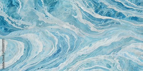 Blue ocean wave background. Blue and white water ocean background. Wavy line background. Hand drawn watercolour ocean background. Vector illustration