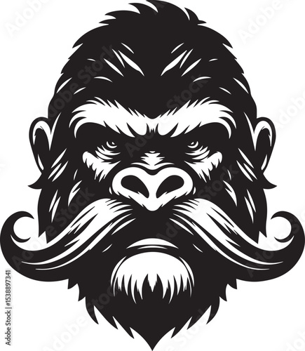 Powerful Gorilla Head with a Majestic Mustache Design Graphic for Branding Logos and Apparel