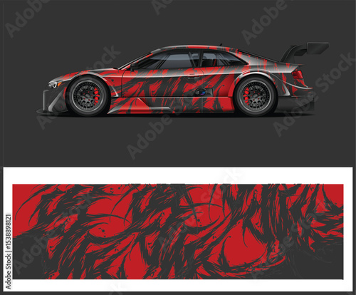 Abstract Red and Black Race Car Wrap Design
