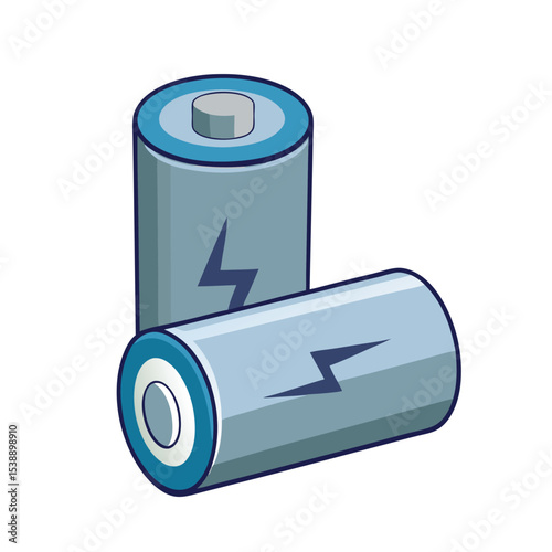 Two modern alkaline batteries with lightning bolt symbols for charging or electricity use.