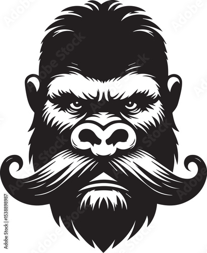 Powerful Gorilla Head with a Majestic Mustache Design Graphic for Branding Logos and Apparel