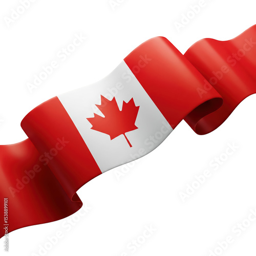 Canada waving ribbon flag, realistic 3D renderin, isolated on a transparent background, symbol of Independence Day celebration