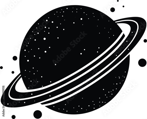 Celestial Rings A Stylized Black and White Illustration of a Ringed Planet