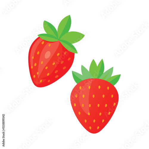 Two fresh cartoon strawberries vector illustration isolated on a white background