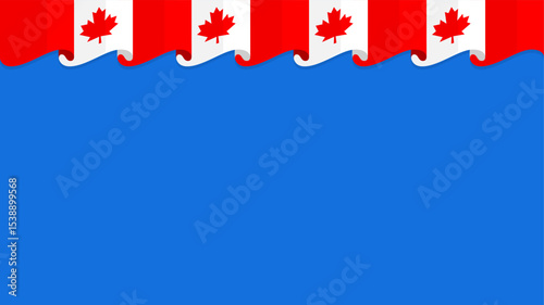 Canada flag on blue background. Template copy space background with Canadian flag elements