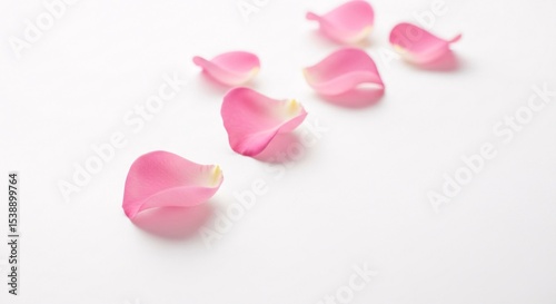 Delicate Pink Rose Petals Scattered on White Background