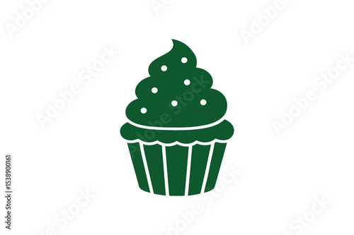 green cupcake vector art illustration on white background