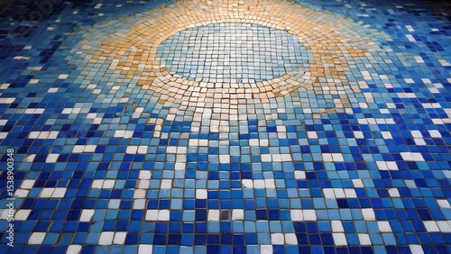 Stunning Mosaic Tile Art Blue and Orange Circle Design, Geometric Pattern, Decorative Floor, Artistic Abstract Texture, Architectural Detail, Interior Design, Contemporary Art