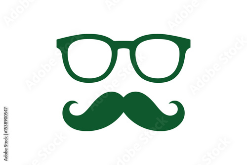 green mustache glasses vector art illustration on white background
