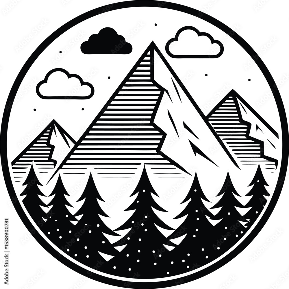 Obraz premium Majestic Mountain Peak Illustration Black and White Nature Scene