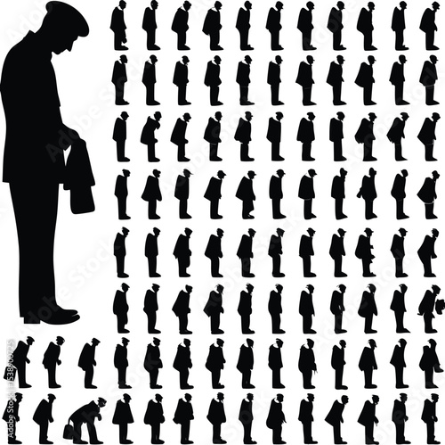 Silhouette of a man with variations in pose and attire demonstrating diverse actions suitable for conceptual visuals and design assets