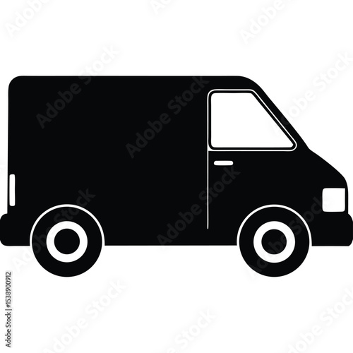 Black Silhouette Icon of a Delivery Van Side View Simple Monochrome Transportation Vehicle Illustration