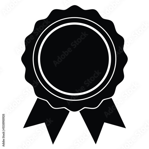 Black Silhouette of a Gold Certificate Seal with Attached Ribbons Award Badge Emblem Icon Graphic Design Element