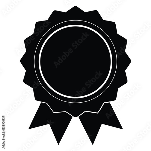 Black Silhouette of a Gold Certificate Seal with Ribbons Award Badge Emblem Icon Graphic Design Element