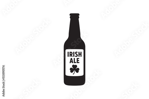 irish ale bottle silhouette vector art illustration on white background