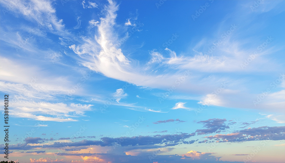 Fototapeta premium Colourful Beautiful blue sky with cloud formation background