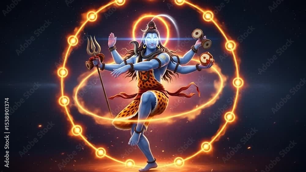 Beautiful animated depiction of lord shiva performing cosmic dance with ...
