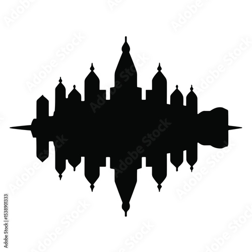 Architectural silhouette of a city reflected in water for Photographer's Day  