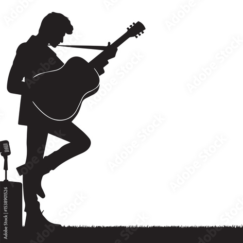 silhouette of a person playing guitar, editable vector image