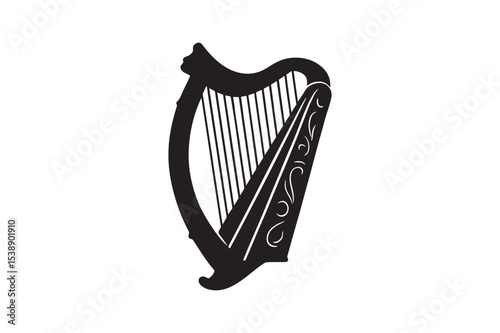 irish harp silhouette vector art illustration on white background
